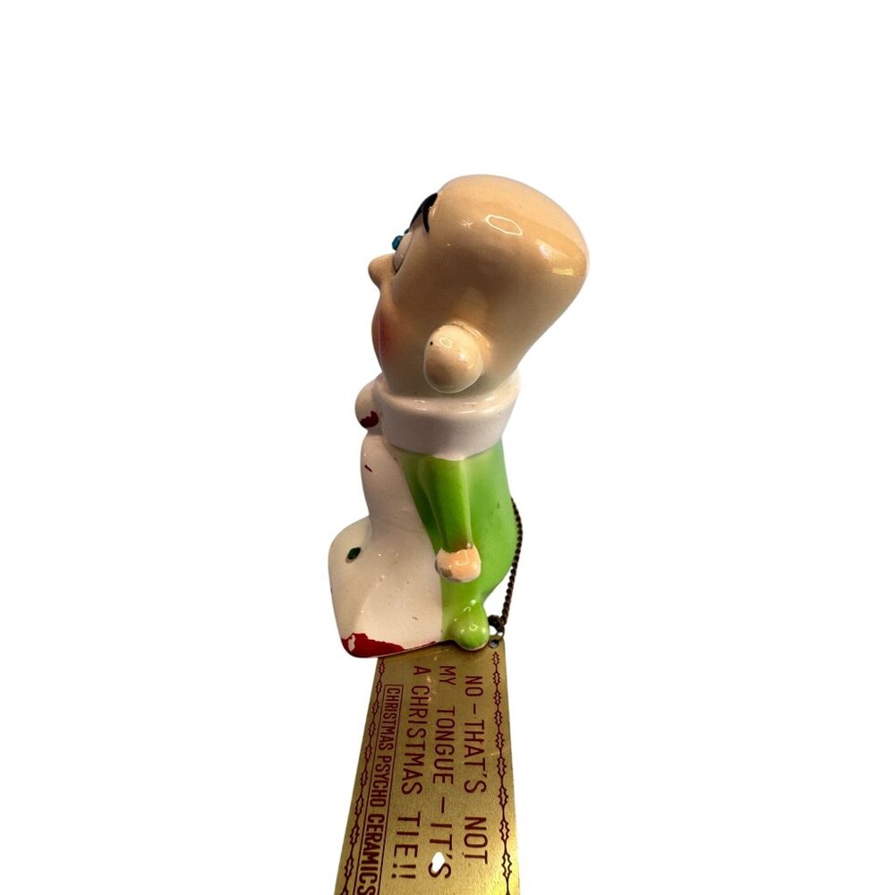 Rare Kreiss Psycho Ceramics Xmas Figurine w/ Sign Christmas Tie 1960s Japan 5" - Picture 4 of 5